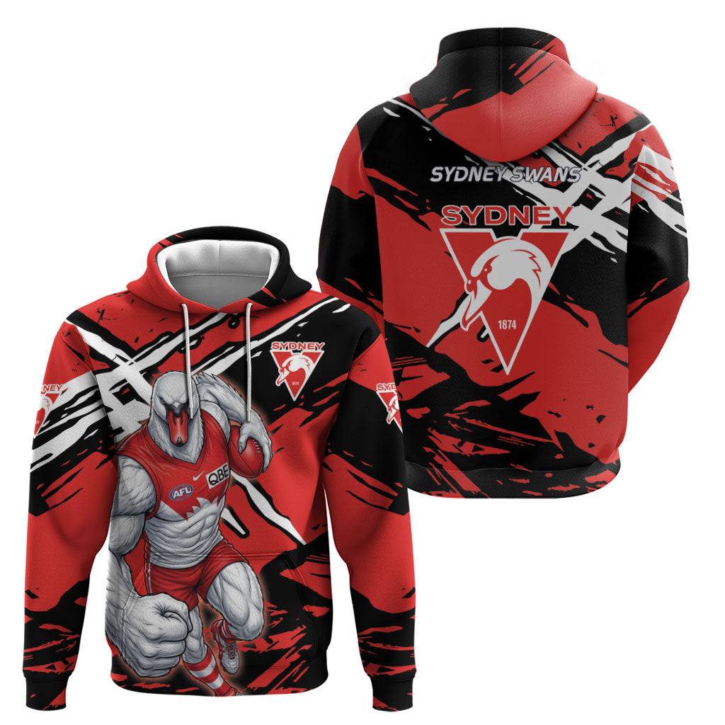 Sydney Swans Football Club Hoodie Swans Muscular Mascot Graphic - Abstract Paint Splatter Art