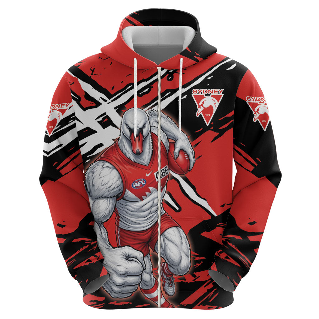 Sydney Swans Football Club Hoodie Swans Muscular Mascot Graphic - Abstract Paint Splatter Art