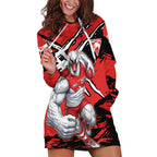 Sydney Swans Football Club Hoodie Dress Swans Muscular Mascot Graphic - Abstract Paint Splatter Art