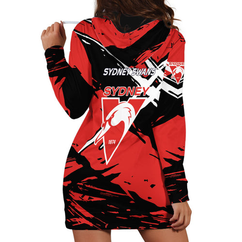 Sydney Swans Football Club Hoodie Dress Swans Muscular Mascot Graphic - Abstract Paint Splatter Art