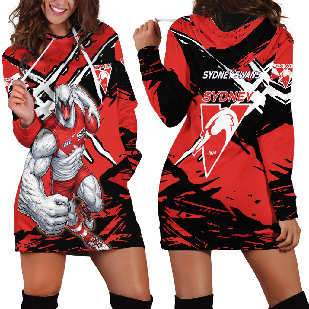 Sydney Swans Football Club Hoodie Dress Swans Muscular Mascot Graphic - Abstract Paint Splatter Art