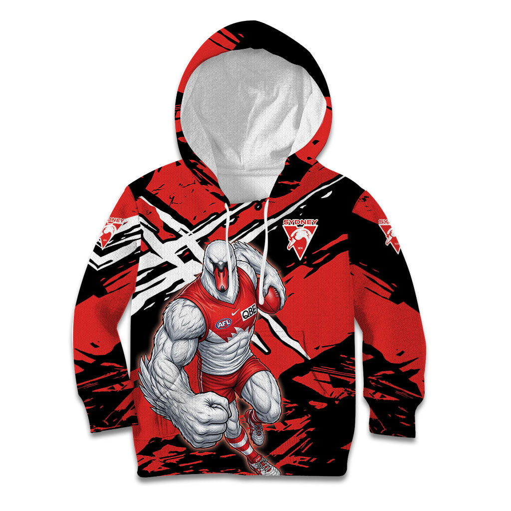 Sydney Swans Football Club Kid Hoodie Swans Muscular Mascot Graphic - Abstract Paint Splatter Art