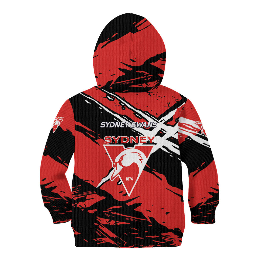 Sydney Swans Football Club Kid Hoodie Swans Muscular Mascot Graphic - Abstract Paint Splatter Art