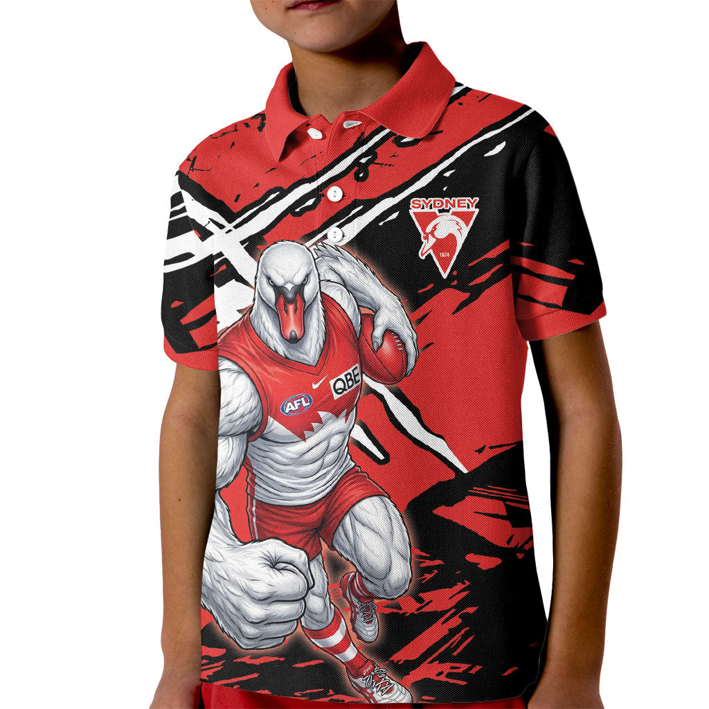 Sydney Swans Football Club Kid Polo Shirt Swans Muscular Mascot Graphic - Abstract Paint Splatter Art