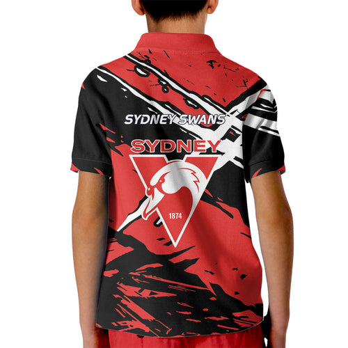 Sydney Swans Football Club Kid Polo Shirt Swans Muscular Mascot Graphic - Abstract Paint Splatter Art