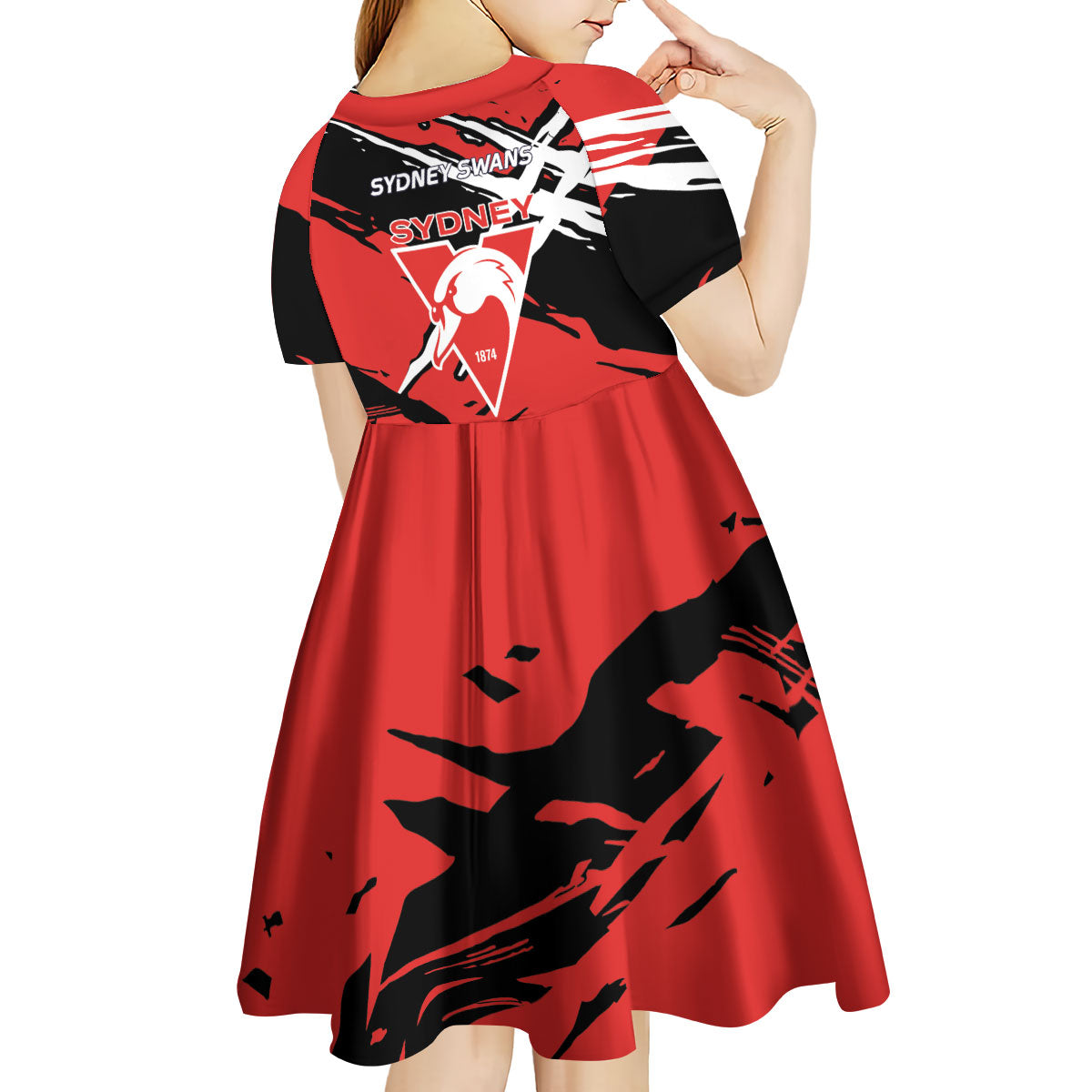 Sydney Swans Football Club Kid Short Sleeve Dress Swans Muscular Mascot Graphic - Abstract Paint Splatter Art