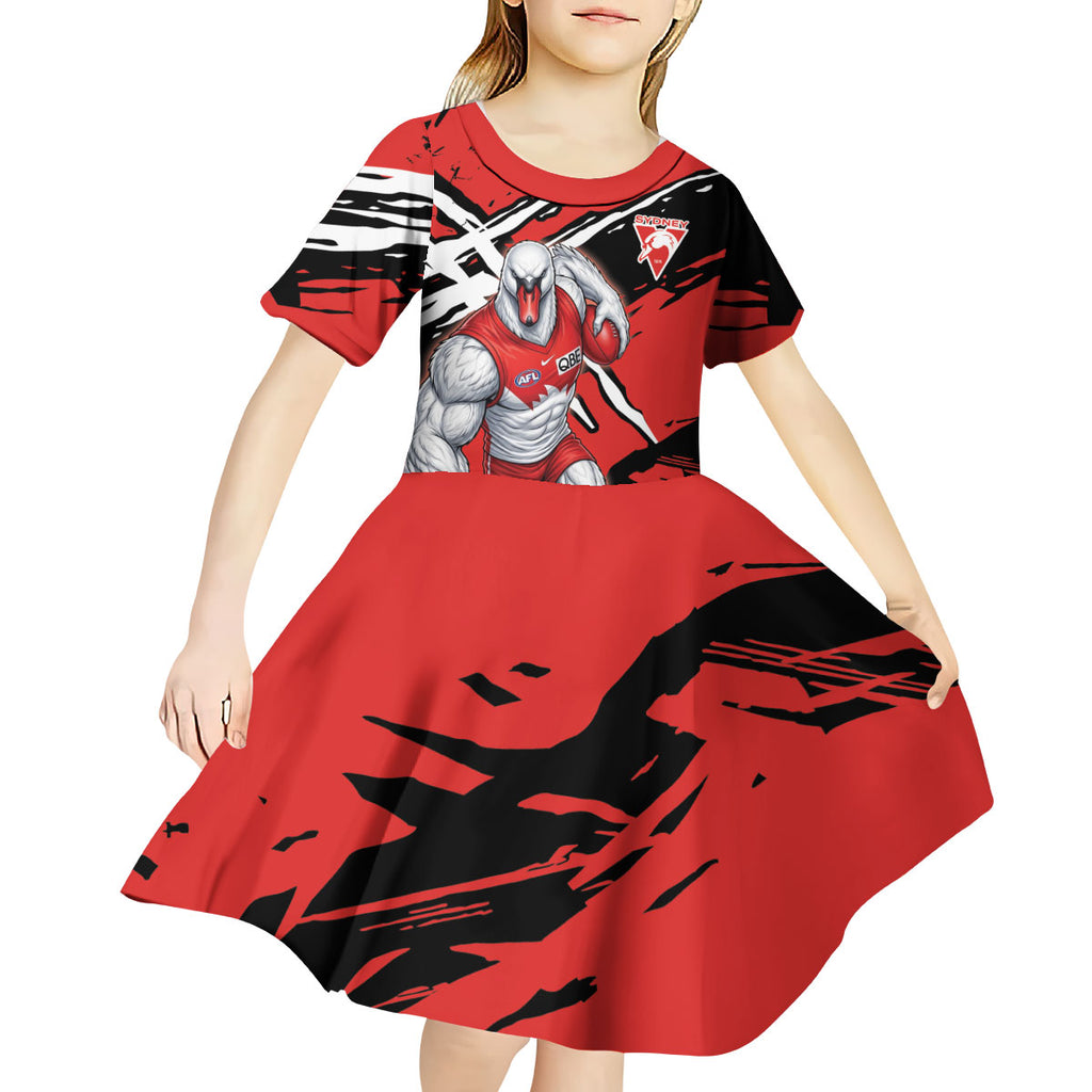 Sydney Swans Football Club Kid Short Sleeve Dress Swans Muscular Mascot Graphic - Abstract Paint Splatter Art