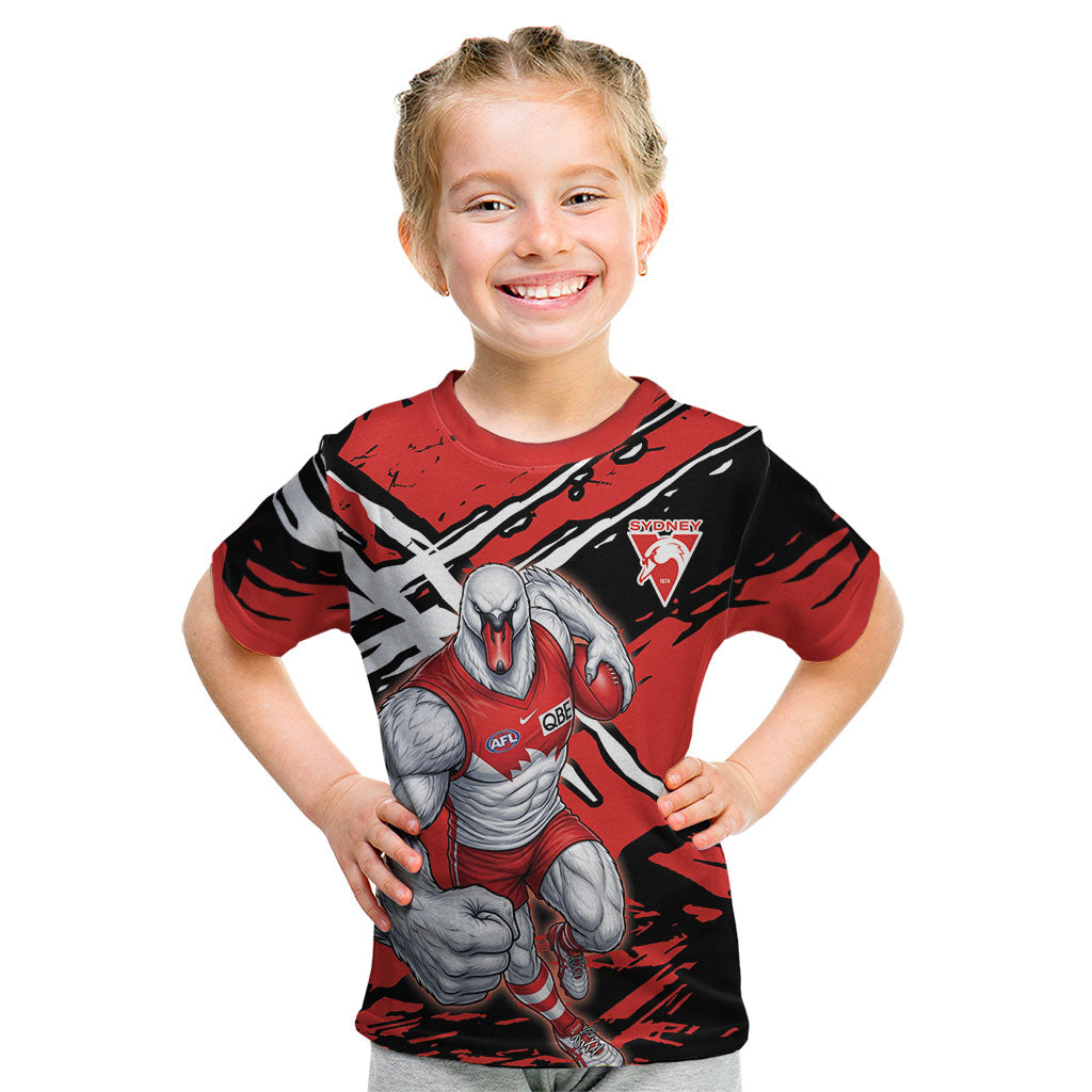Sydney Swans Football Club Kid T Shirt Swans Muscular Mascot Graphic - Abstract Paint Splatter Art