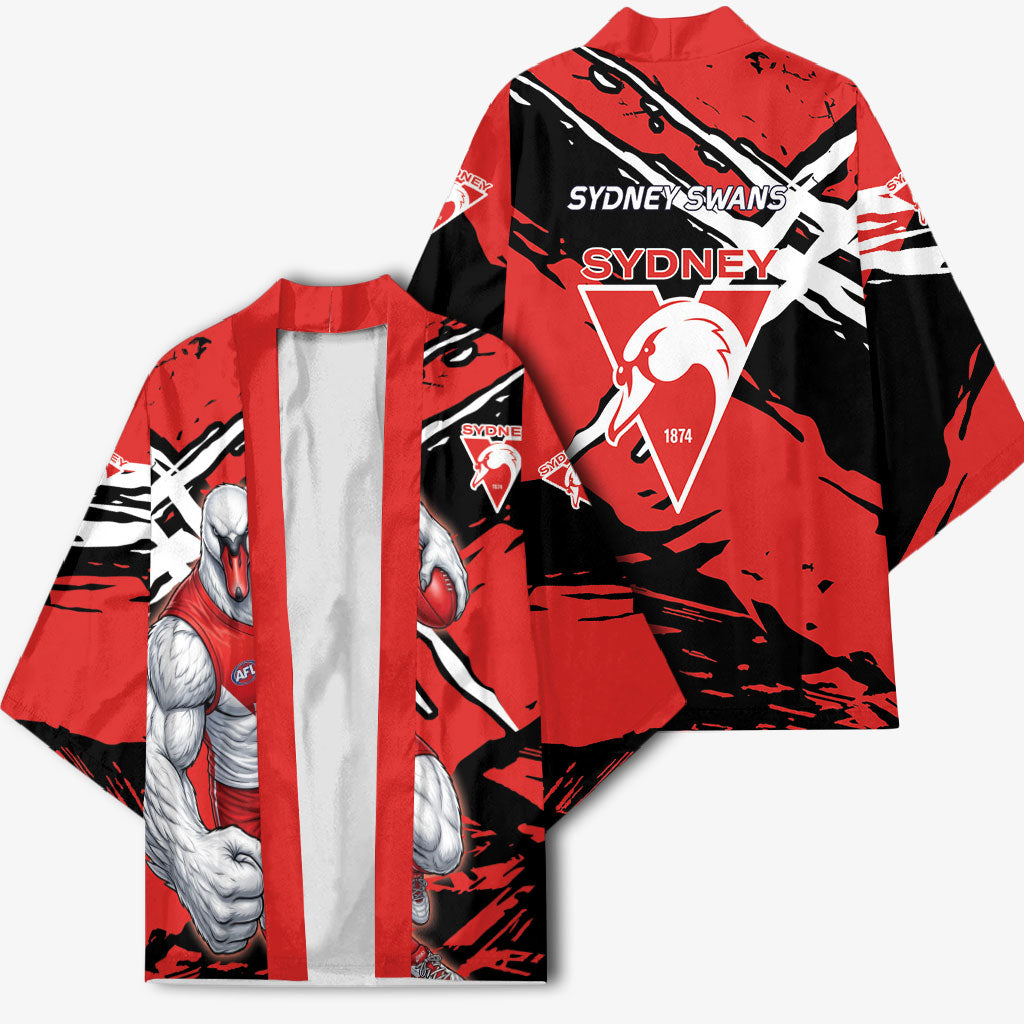Sydney Swans Football Club Kimono Swans Muscular Mascot Graphic - Abstract Paint Splatter Art
