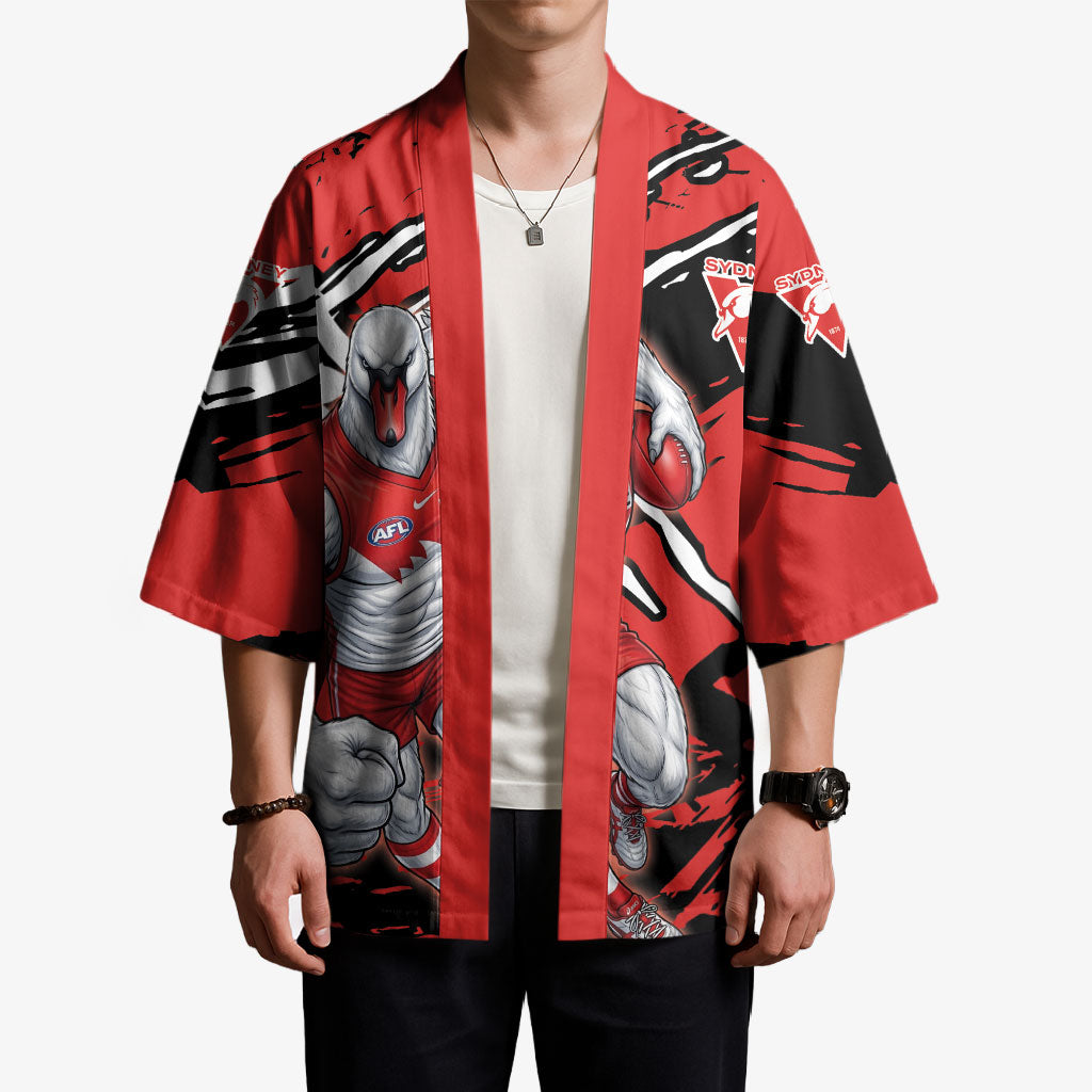 Sydney Swans Football Club Kimono Swans Muscular Mascot Graphic - Abstract Paint Splatter Art