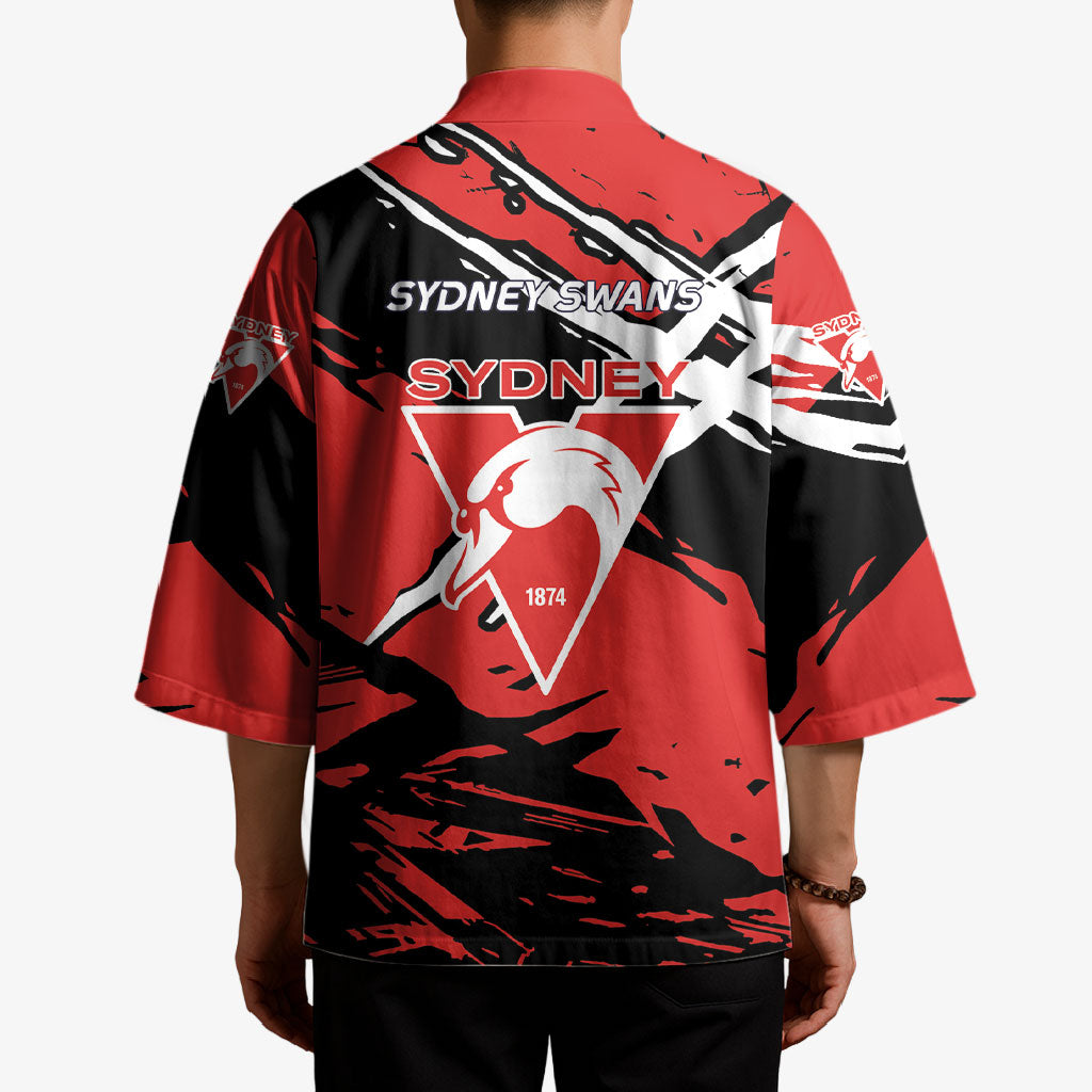 Sydney Swans Football Club Kimono Swans Muscular Mascot Graphic - Abstract Paint Splatter Art