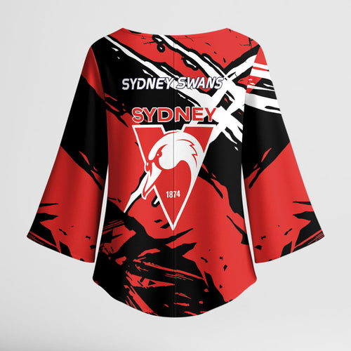 Sydney Swans Football Club Kimono Sleeve Blouse Swans Muscular Mascot Graphic - Abstract Paint Splatter Art