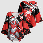 Sydney Swans Football Club Kimono Sleeve Blouse Swans Muscular Mascot Graphic - Abstract Paint Splatter Art