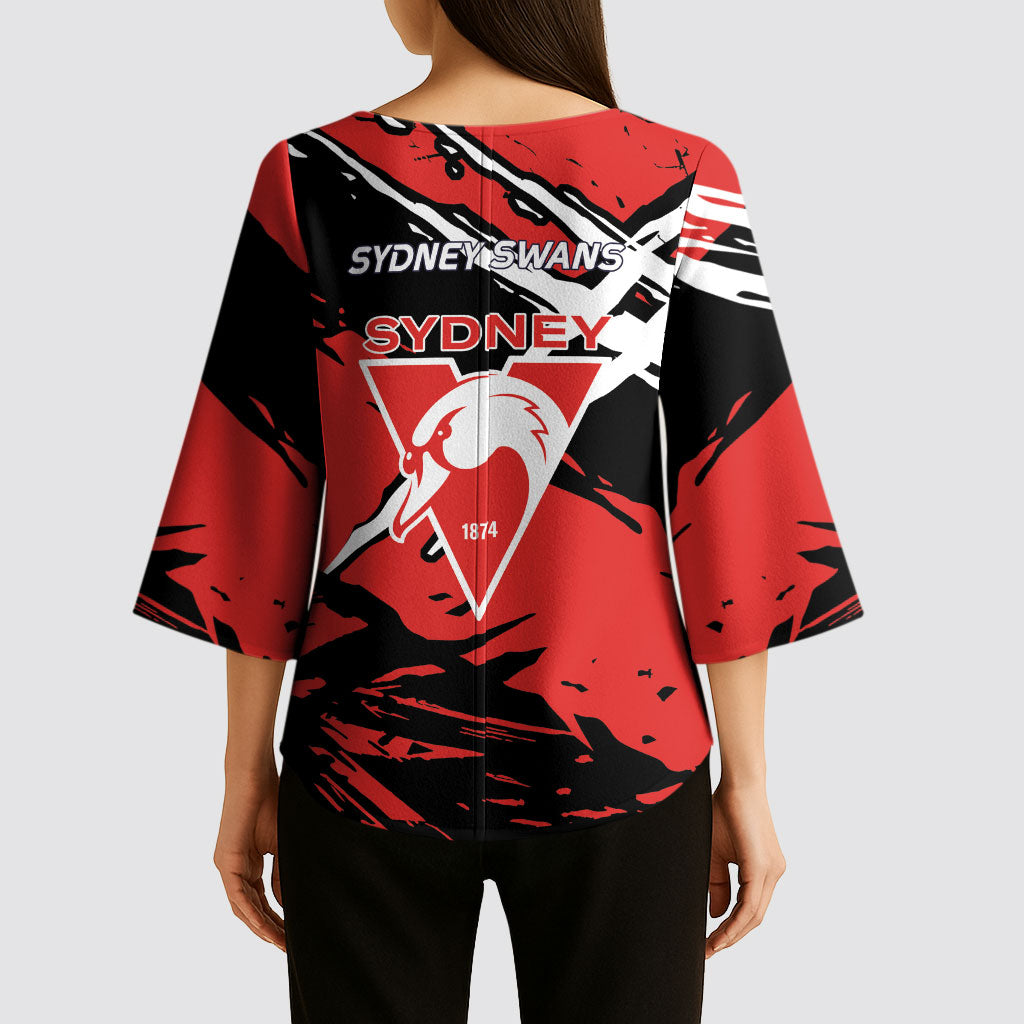 Sydney Swans Football Club Kimono Sleeve Blouse Swans Muscular Mascot Graphic - Abstract Paint Splatter Art