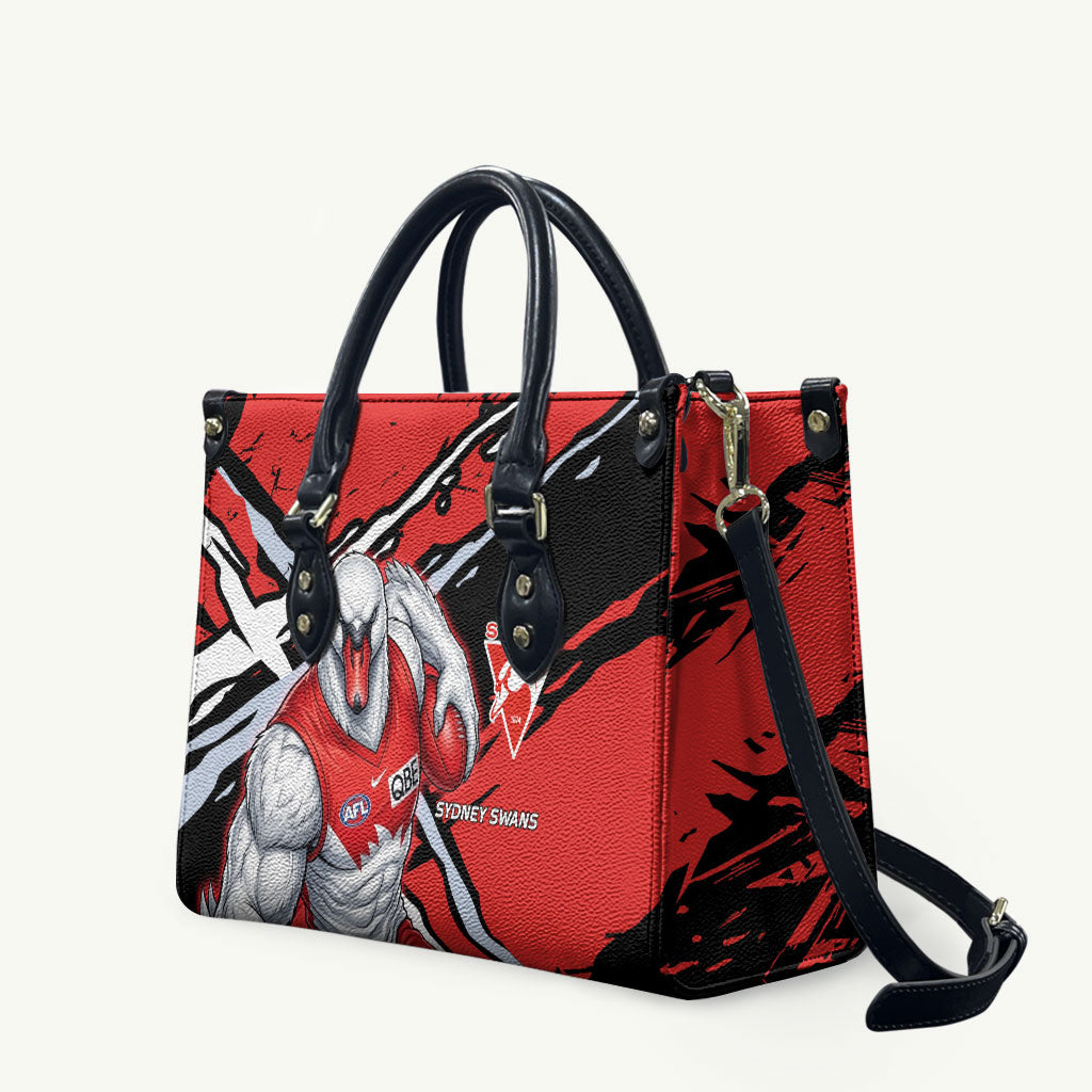 Sydney Swans Football Club Leather Bag Swans Muscular Mascot Graphic - Abstract Paint Splatter Art