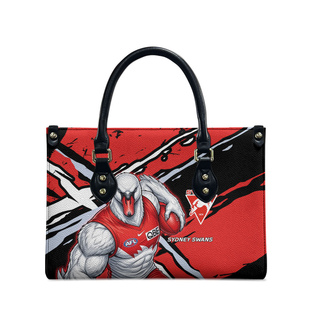 Sydney Swans Football Club Leather Bag Swans Muscular Mascot Graphic - Abstract Paint Splatter Art