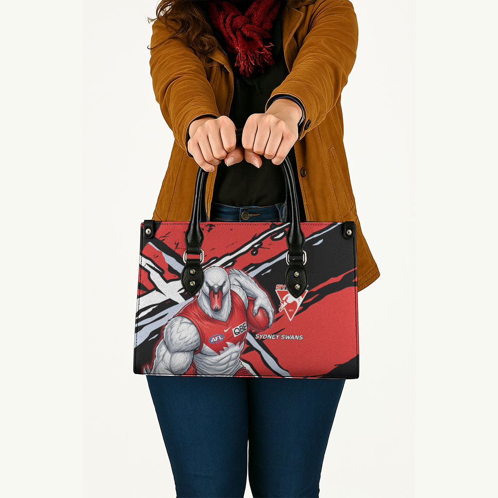 Sydney Swans Football Club Leather Bag Swans Muscular Mascot Graphic - Abstract Paint Splatter Art