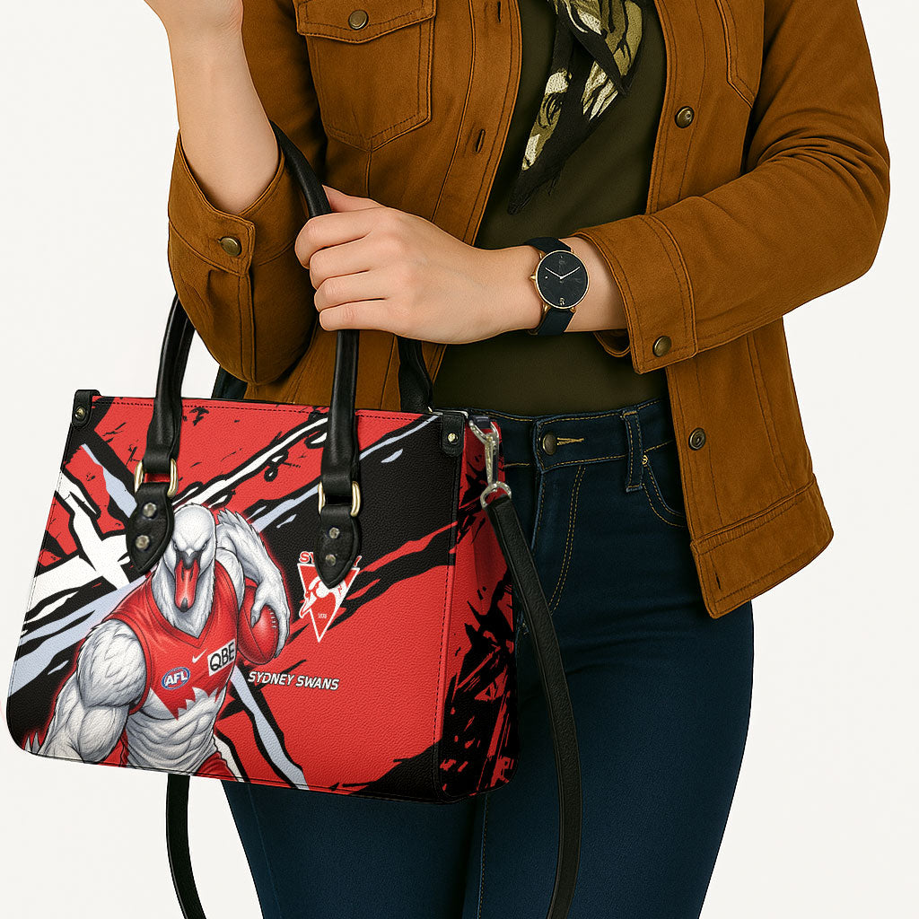 Sydney Swans Football Club Leather Bag Swans Muscular Mascot Graphic - Abstract Paint Splatter Art