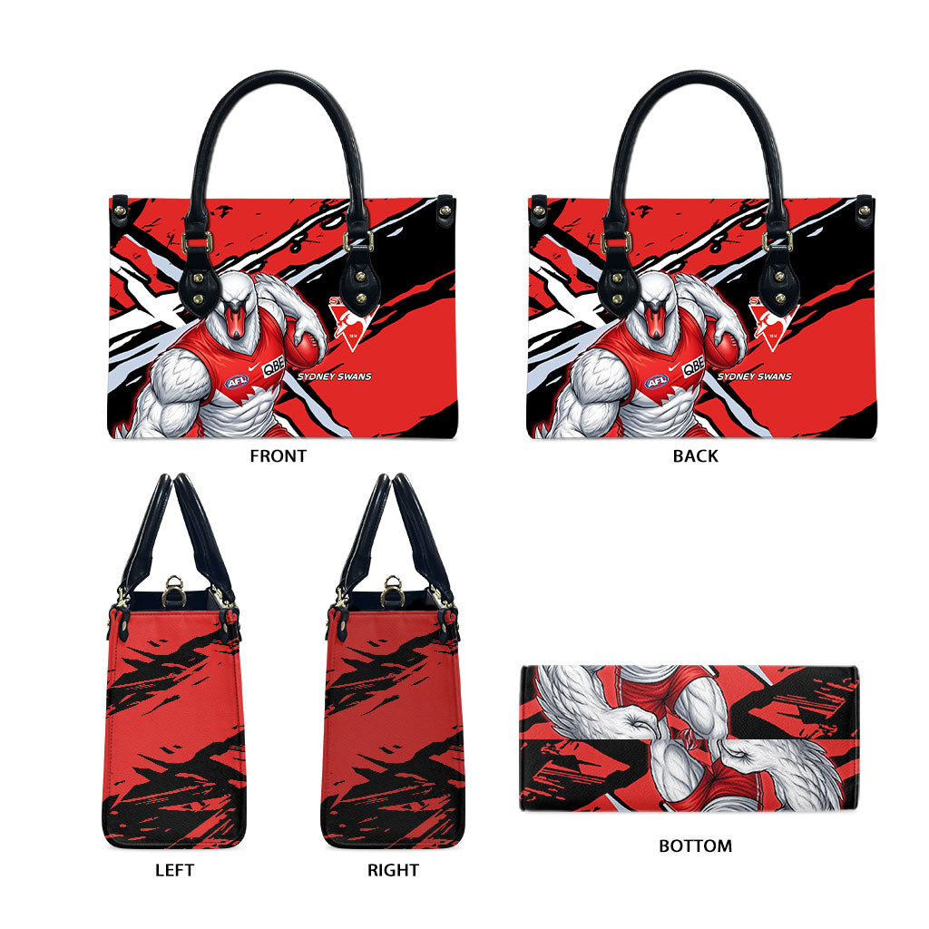 Sydney Swans Football Club Leather Bag Swans Muscular Mascot Graphic - Abstract Paint Splatter Art