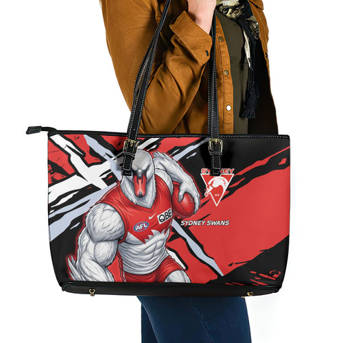 Sydney Swans Football Club Leather Tote Bag Swans Muscular Mascot Graphic - Abstract Paint Splatter Art
