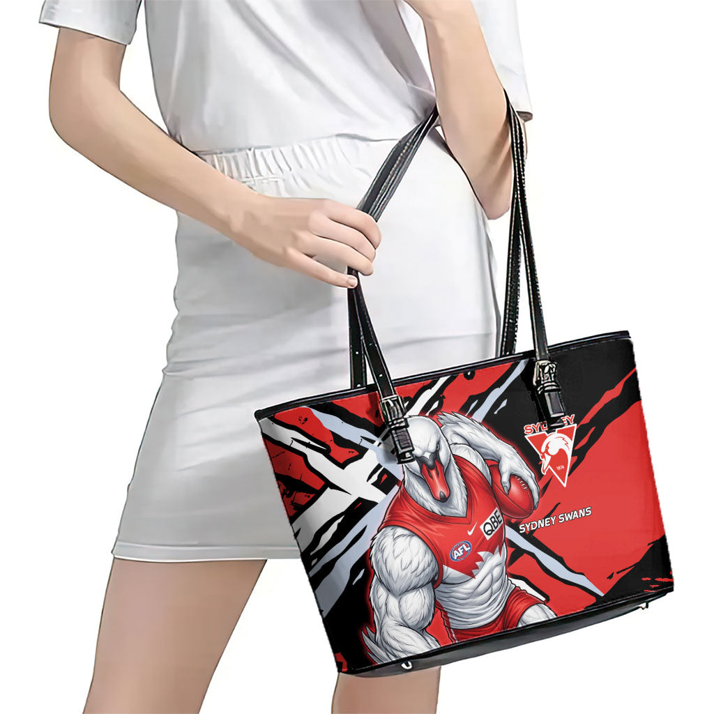Sydney Swans Football Club Leather Tote Bag Swans Muscular Mascot Graphic - Abstract Paint Splatter Art
