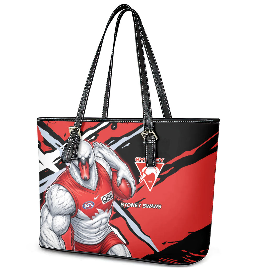 Sydney Swans Football Club Leather Tote Bag Swans Muscular Mascot Graphic - Abstract Paint Splatter Art
