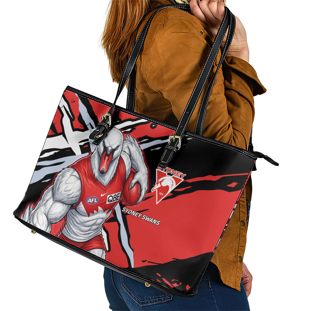 Sydney Swans Football Club Leather Tote Bag Swans Muscular Mascot Graphic - Abstract Paint Splatter Art
