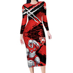 Sydney Swans Football Club Long Sleeve Bodycon Dress Swans Muscular Mascot Graphic - Abstract Paint Splatter Art