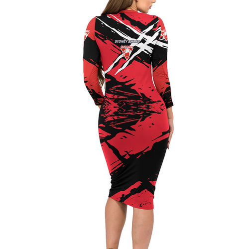 Sydney Swans Football Club Long Sleeve Bodycon Dress Swans Muscular Mascot Graphic - Abstract Paint Splatter Art