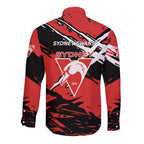 Sydney Swans Football Club Long Sleeve Button Shirt Swans Muscular Mascot Graphic - Abstract Paint Splatter Art