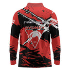 Sydney Swans Football Club Long Sleeve Polo Shirt Swans Muscular Mascot Graphic - Abstract Paint Splatter Art
