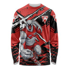 Sydney Swans Football Club Long Sleeve Shirt Swans Muscular Mascot Graphic - Abstract Paint Splatter Art
