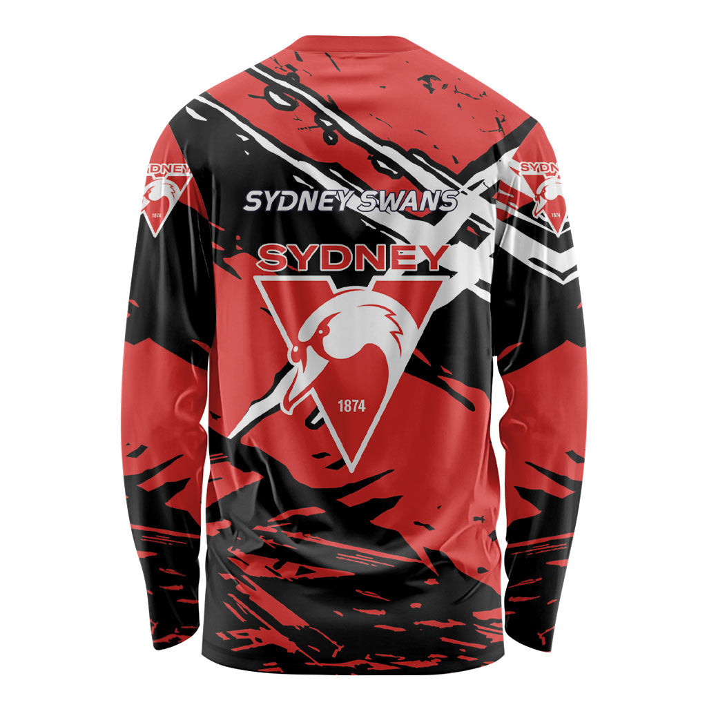 Sydney Swans Football Club Long Sleeve Shirt Swans Muscular Mascot Graphic - Abstract Paint Splatter Art