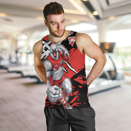 Sydney Swans Football Club Men Tank Top Swans Muscular Mascot Graphic - Abstract Paint Splatter Art