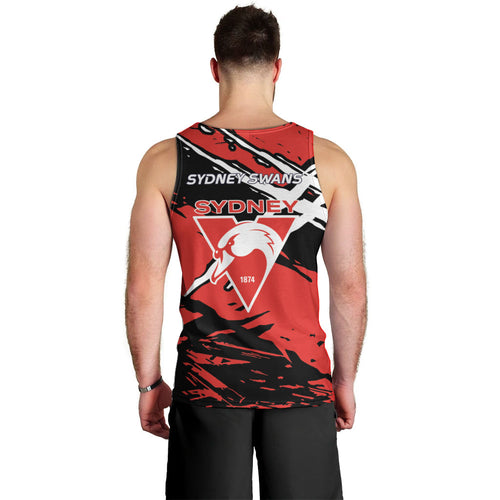 Sydney Swans Football Club Men Tank Top Swans Muscular Mascot Graphic - Abstract Paint Splatter Art