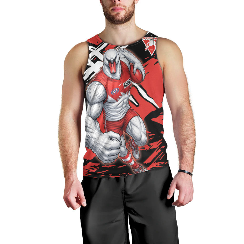 Sydney Swans Football Club Men Tank Top Swans Muscular Mascot Graphic - Abstract Paint Splatter Art