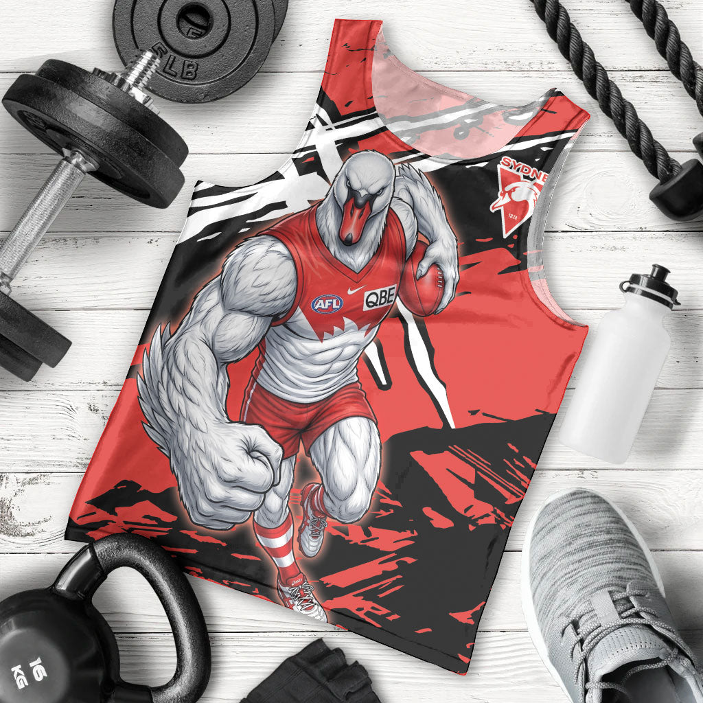 Sydney Swans Football Club Men Tank Top Swans Muscular Mascot Graphic - Abstract Paint Splatter Art
