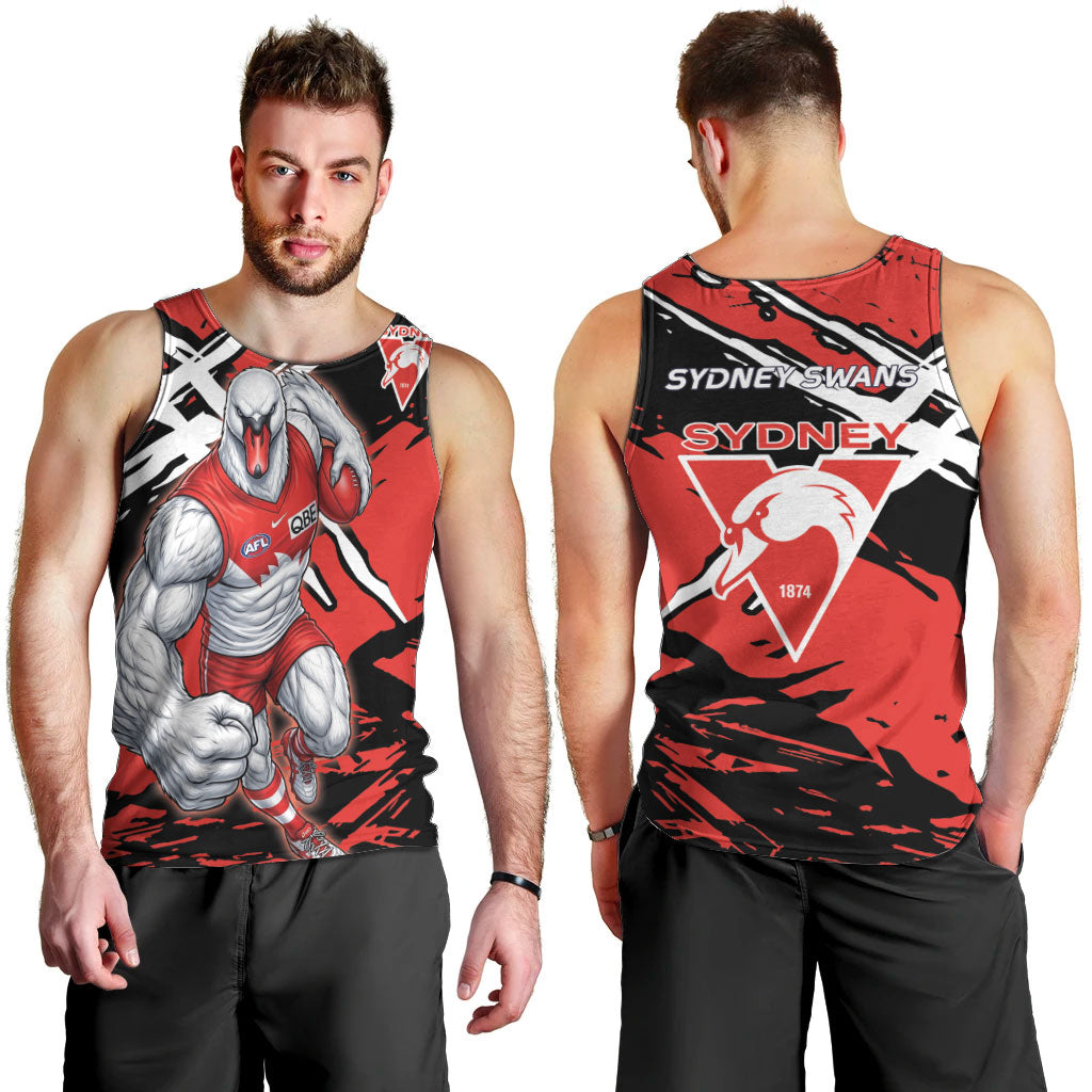 Sydney Swans Football Club Men Tank Top Swans Muscular Mascot Graphic - Abstract Paint Splatter Art