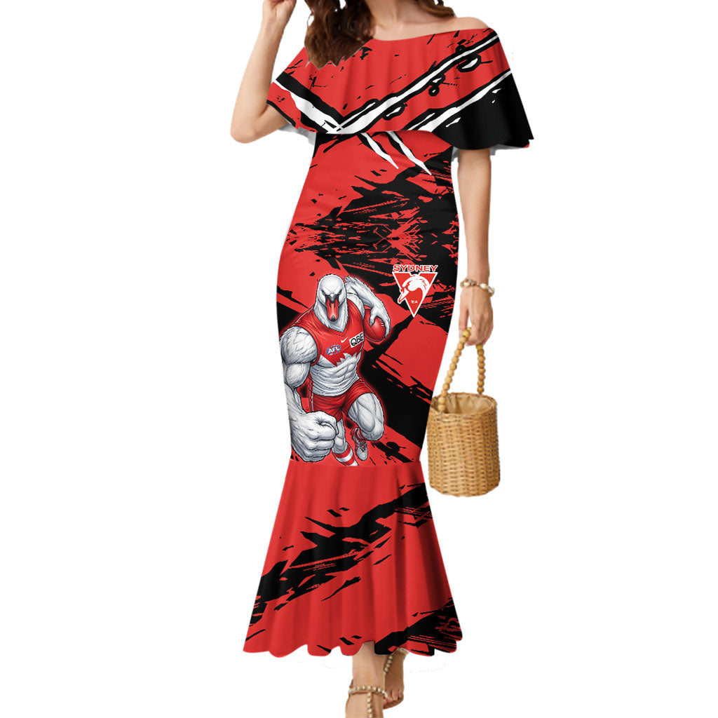 Sydney Swans Football Club Mermaid Dress Swans Muscular Mascot Graphic - Abstract Paint Splatter Art