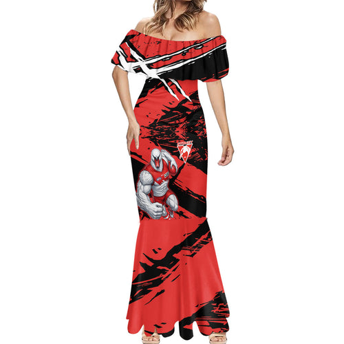 Sydney Swans Football Club Mermaid Dress Swans Muscular Mascot Graphic - Abstract Paint Splatter Art