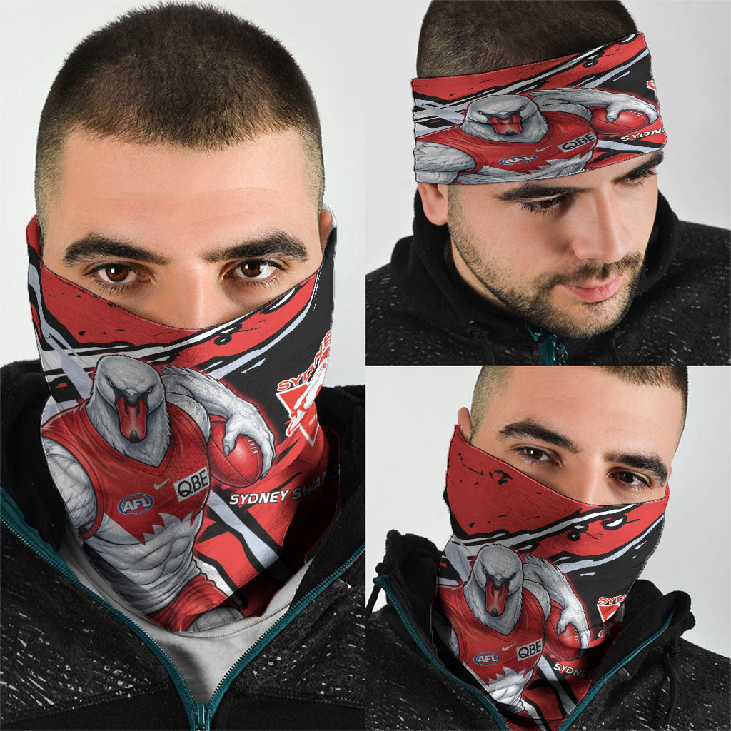 Sydney Swans Football Club Neck Gaiter Swans Muscular Mascot Graphic - Abstract Paint Splatter Art