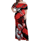Sydney Swans Football Club Off Shoulder Maxi Dress Swans Muscular Mascot Graphic - Abstract Paint Splatter Art