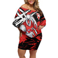 Sydney Swans Football Club Off Shoulder Short Dress Swans Muscular Mascot Graphic - Abstract Paint Splatter Art