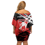 Sydney Swans Football Club Off Shoulder Short Dress Swans Muscular Mascot Graphic - Abstract Paint Splatter Art