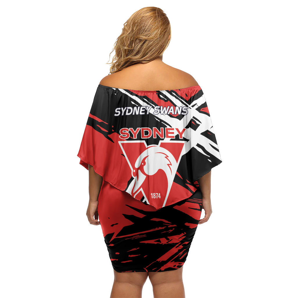 Sydney Swans Football Club Off Shoulder Short Dress Swans Muscular Mascot Graphic - Abstract Paint Splatter Art