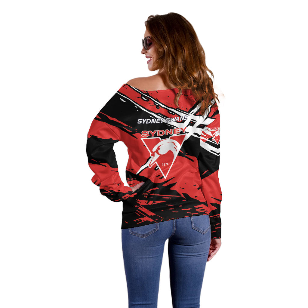 Sydney Swans Football Club Off Shoulder Sweater Swans Muscular Mascot Graphic - Abstract Paint Splatter Art
