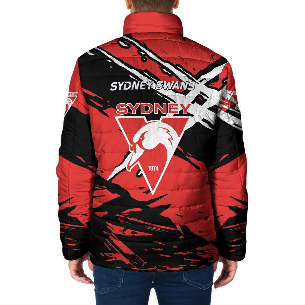 Sydney Swans Football Club Padded Jacket Swans Muscular Mascot Graphic - Abstract Paint Splatter Art