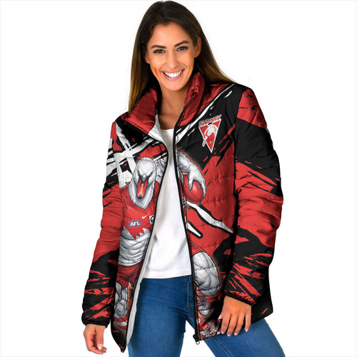 Sydney Swans Football Club Padded Jacket Swans Muscular Mascot Graphic - Abstract Paint Splatter Art