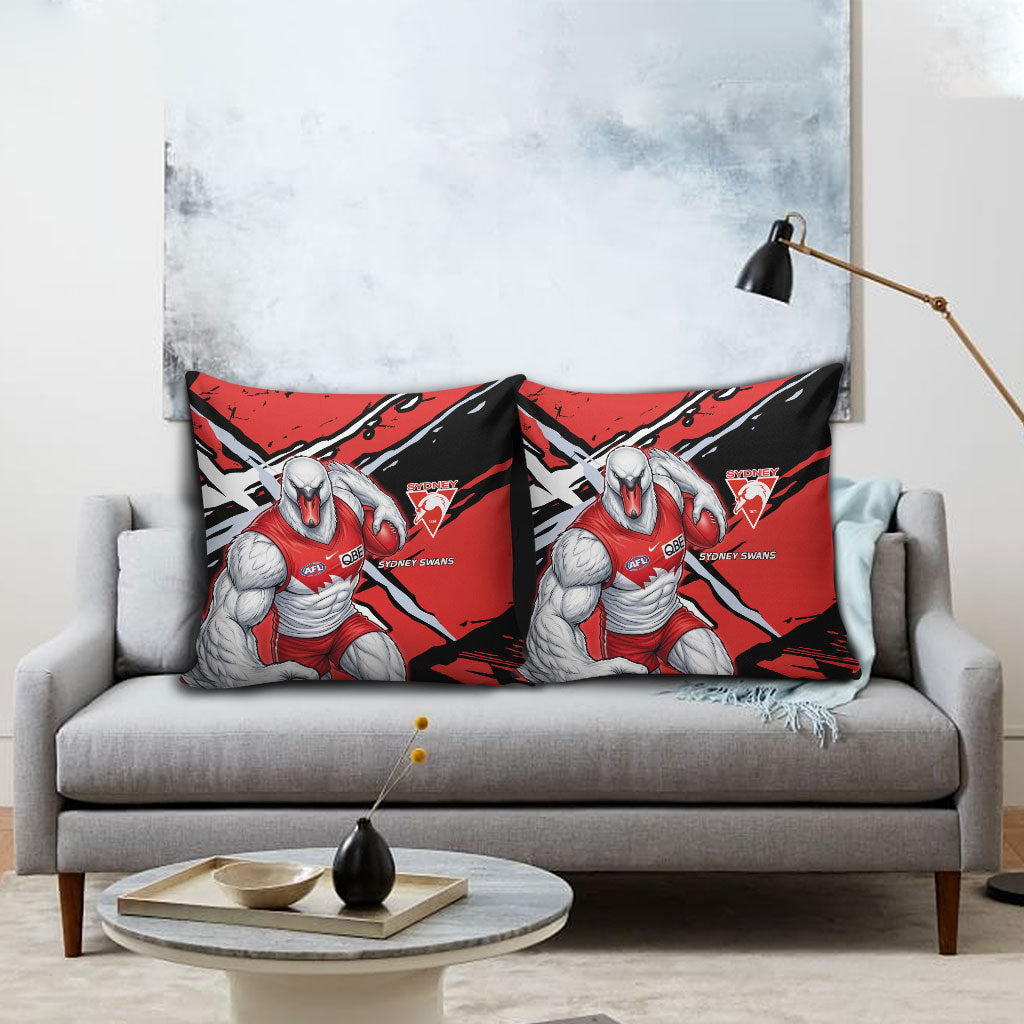 Sydney Swans Football Club Pillow Cover Swans Muscular Mascot Graphic - Abstract Paint Splatter Art