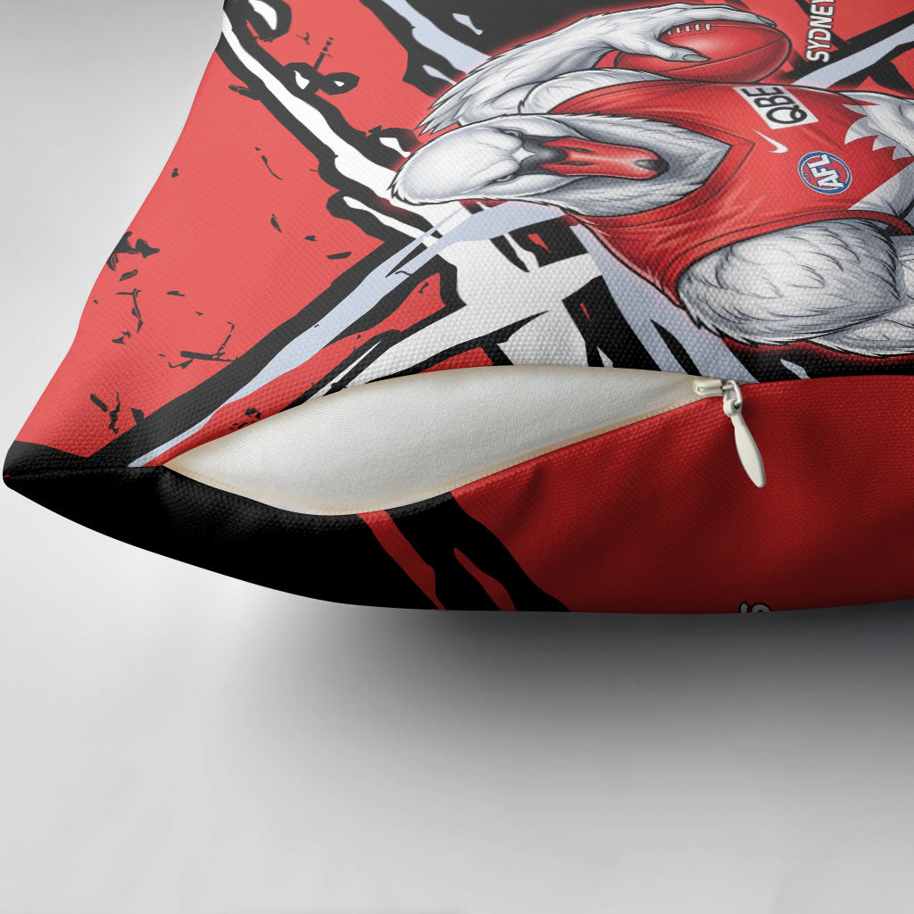 Sydney Swans Football Club Pillow Cover Swans Muscular Mascot Graphic - Abstract Paint Splatter Art